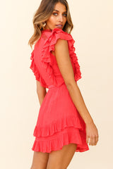 Oakland High Neck Ruffle Detail Dress Red