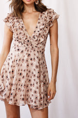 Asher Layered Frill Neckline Mini Dress Mocha